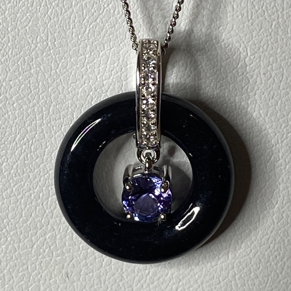 Tanzanite and Black Jade Pendant Necklace 18”